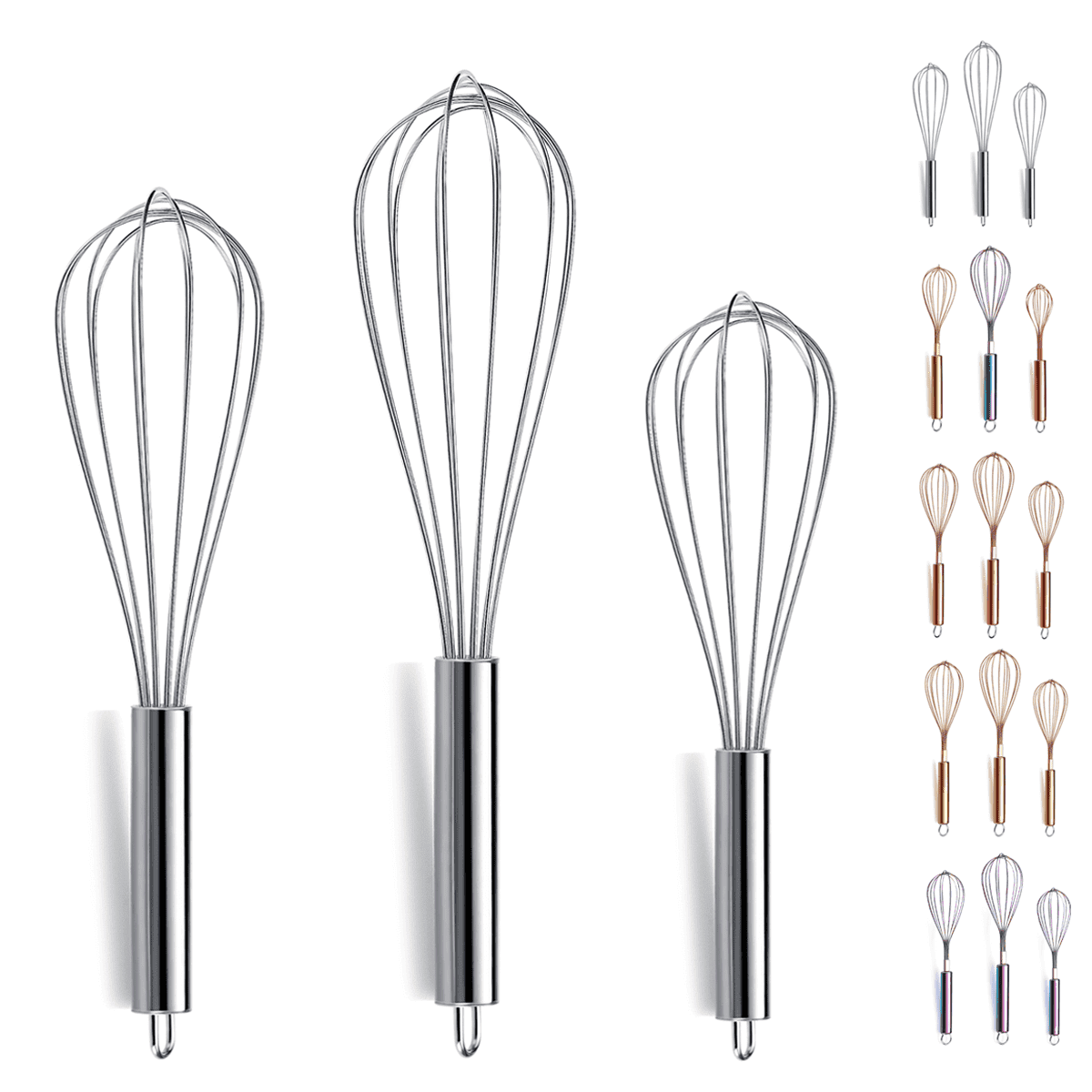 Whisk Set Pack of 3 Stainless Steel 8" 10" 12" Whisks for Cooking, Beater, Kitchen Wire Wisk