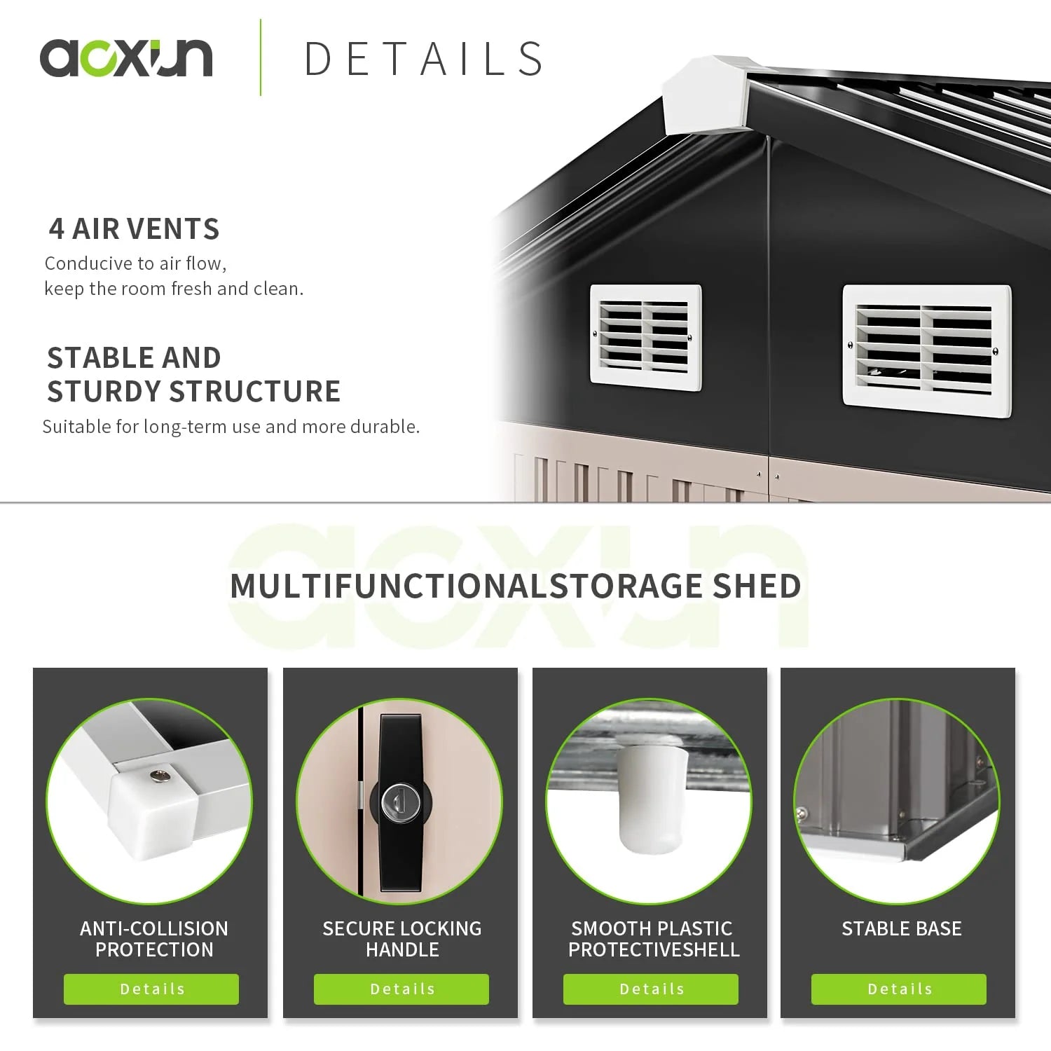 Aoxun 6.4x4 FT Outdoor Storage Shed for Tool Garden
