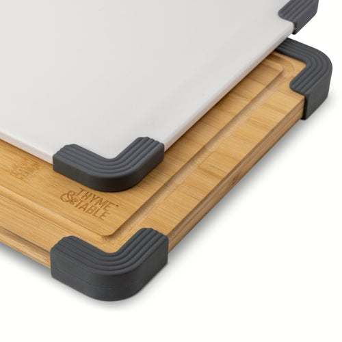 2-Piece 11"x14" Poly and Wood Cutting Board Set - White