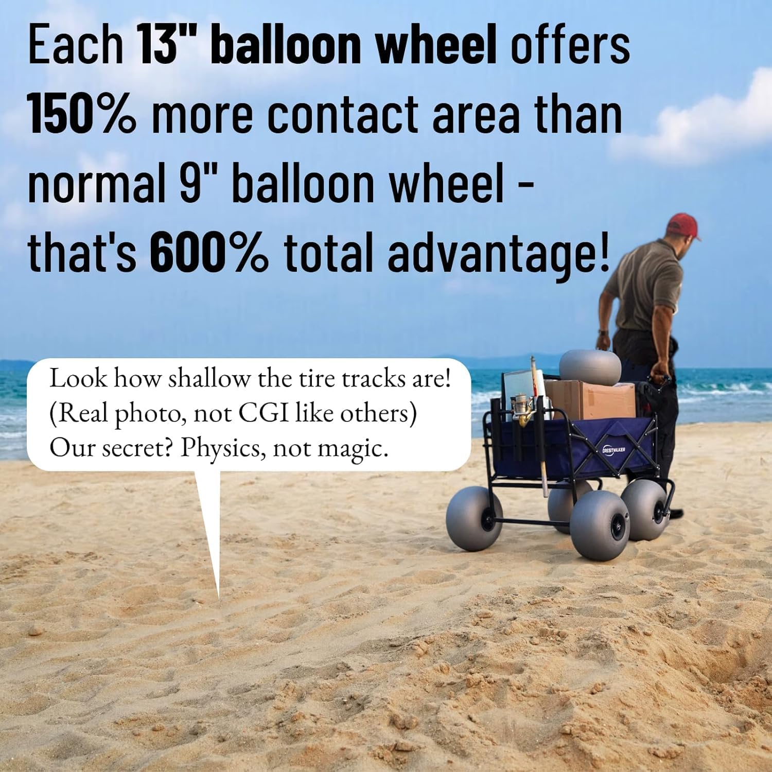 Beach Cart with 13" Balloon Wheels, Chair Racks &amp; Pump Included