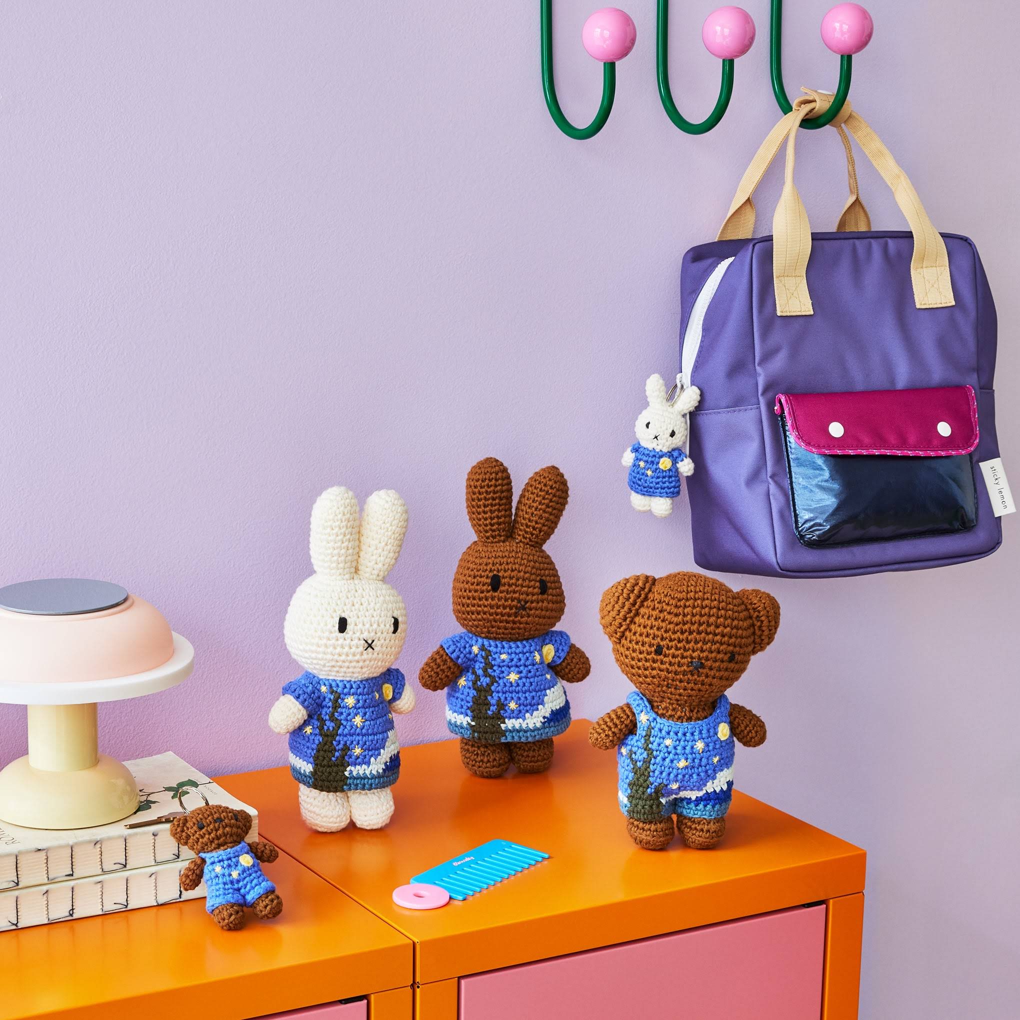 Miffy &amp; Friends Crocheted Van Gogh The Starry Night Keychain - Boris