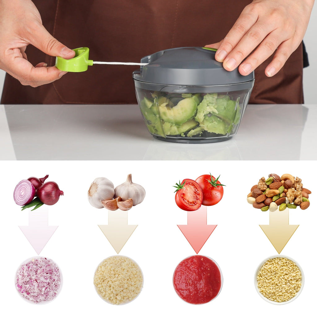 Vegetable Chopper Manual Food Processor with Pull Cord, 500 ml Hand-Powered Kitchen Cutter for Garlic, Onion, Veggies...