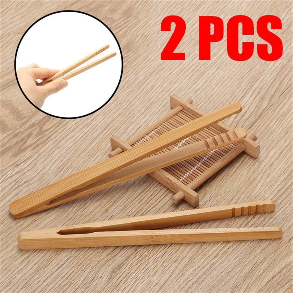 2 Pcs Bamboo Toaster Tongs for Toast Pickles Tea Cooking Kitchen Tongs