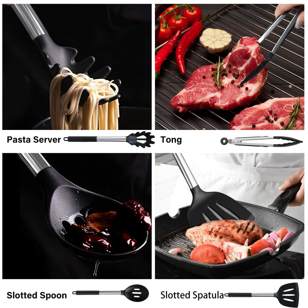 Silicone Cooking Utensils Set, 26 Pcs, Heat Resistant Kitchen Utensils Set, Black
