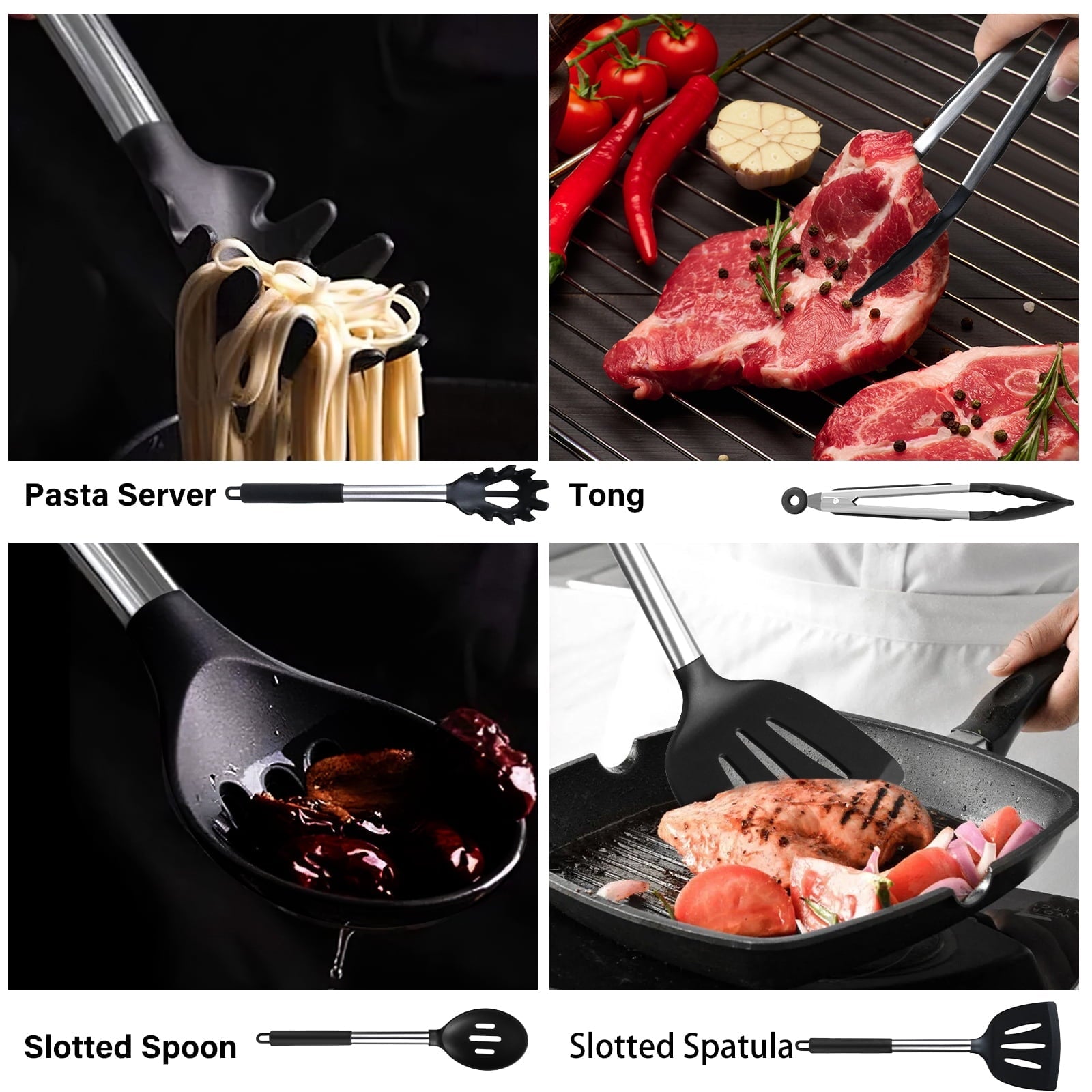 Silicone Cooking Utensils Set, 26 Pcs, Heat Resistant Kitchen Utensils Set, Black