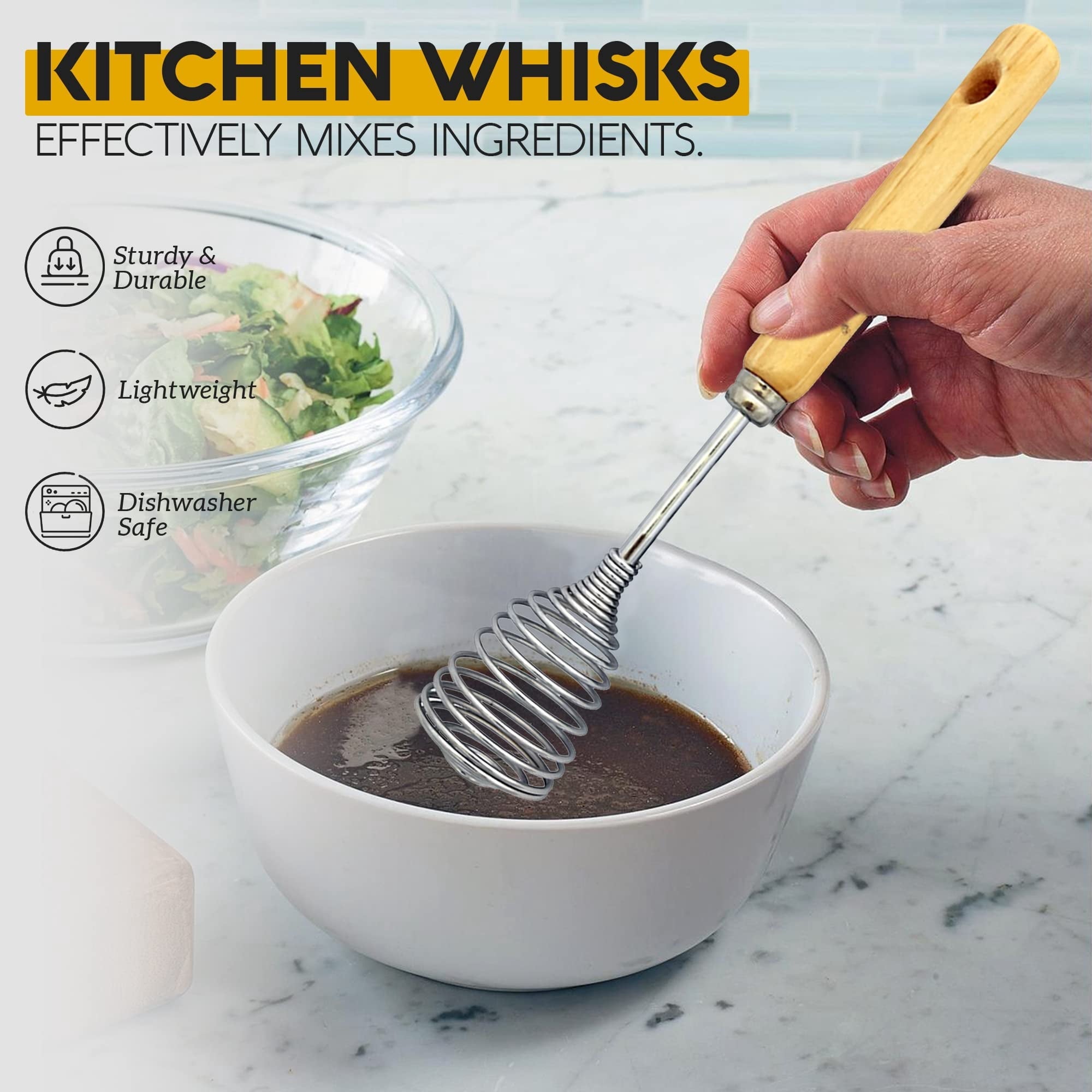Stainless Steel Wire Whisk 11 Inch with Ergonomic Wood Handle | Egg Whisk, Sauce Whisk & Flat Whisk Combined | Space ...