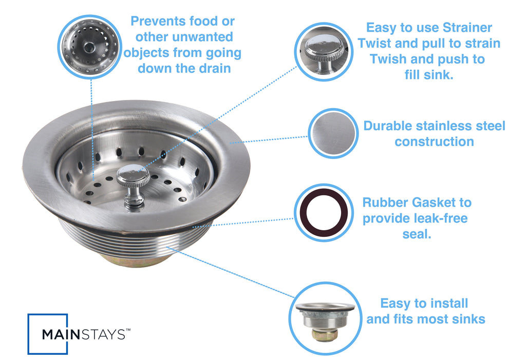 Stainless Steel Sink Basket and Strainer Assembly Silver