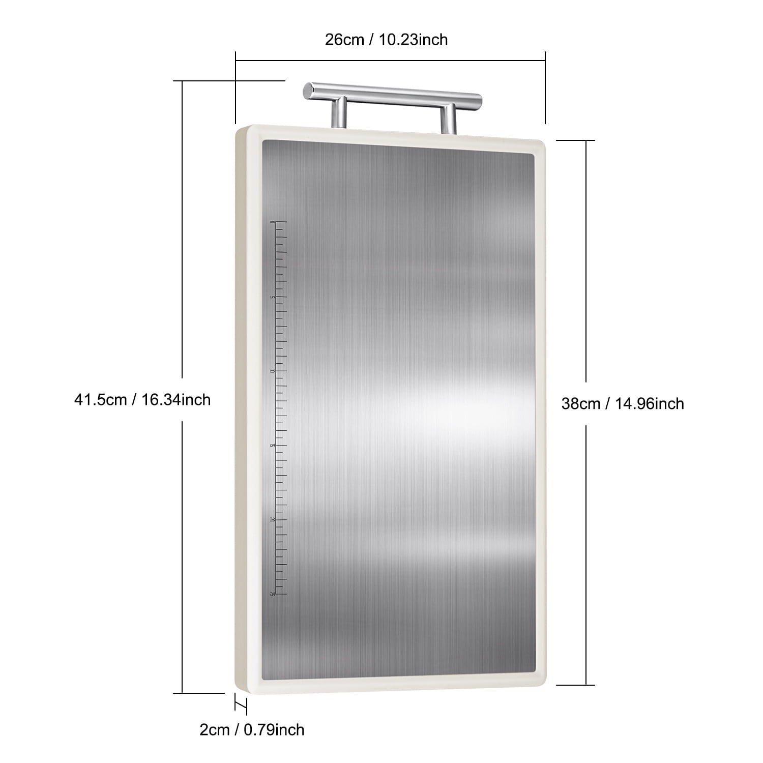 Stainless Steel Cutting Board: 16x10 inch Double-Sided, PP Chopping Boards with Stainless Steel Handles