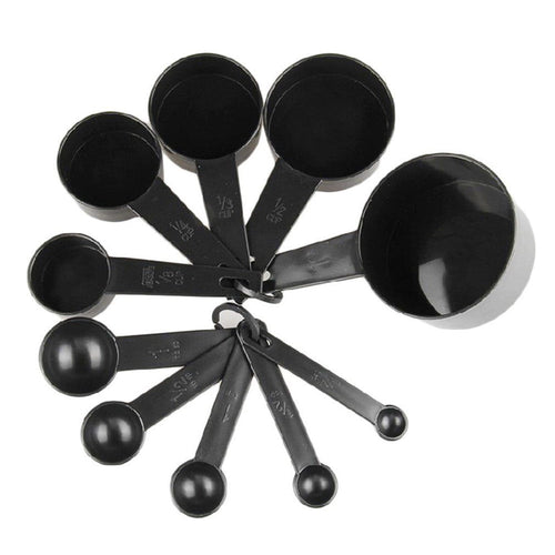 10 Pcs Black Plastic Measuring Spoons and Cups - Essential Tools for Baking and Coffee Brewing
