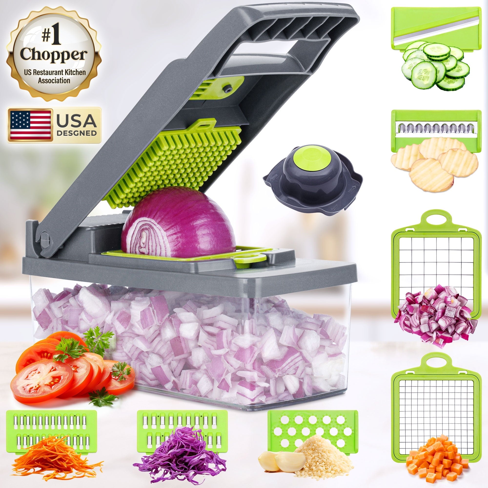 Vegetable Chopper, 14-in-1 Multifunctional Veggie Cutter, Dicer & Slicer, Kitchen Tools for Salad & Food