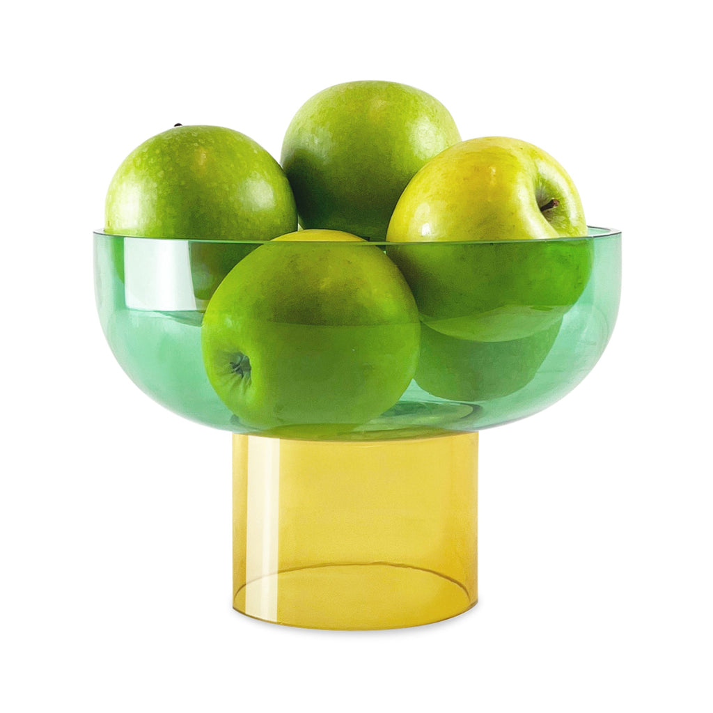 Dual Color Glass Fruit Bowl - Green/ Yellow
