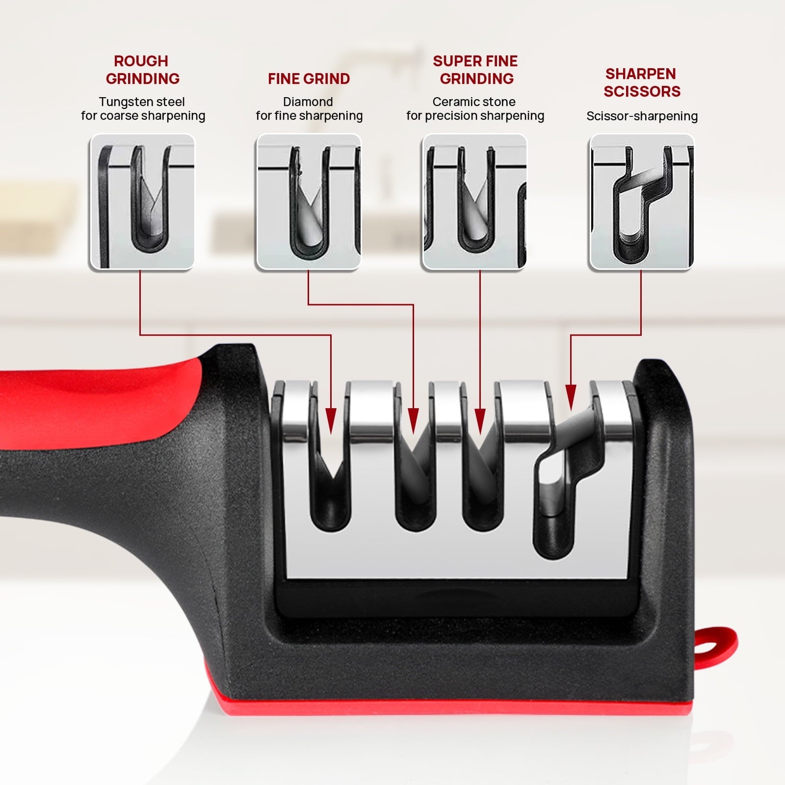 2 Pack Knife Sharpener, 4-Stage Kitchen Knife Sharpeners with Non-slip Base, Knife Sharpening System for Kitchen Kniv...
