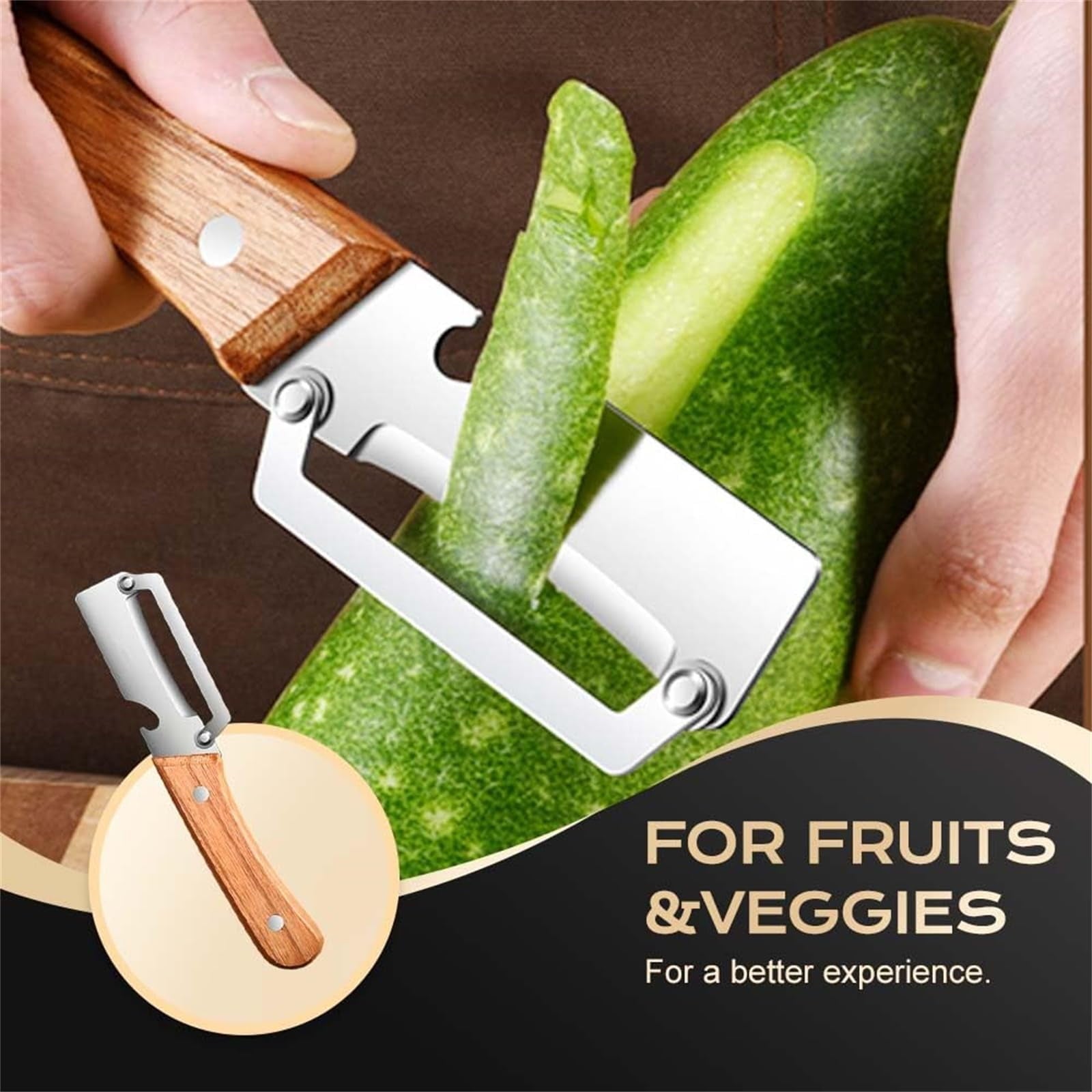 Vegetable Peeler for Kitchen, Stainless Steel Fruit Potato Apple Peelers with Manual Wooden Handle, ...