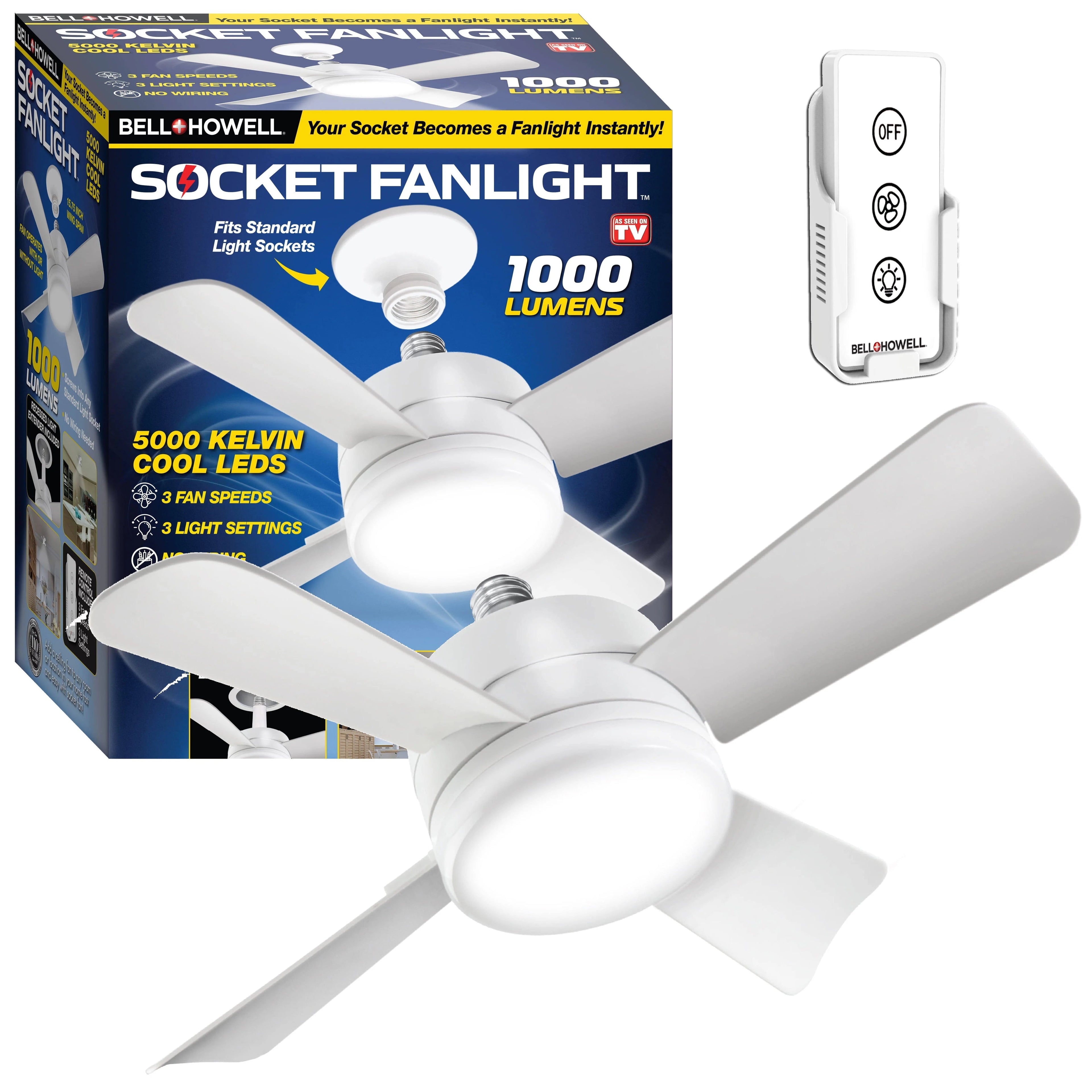 Bell + Howell Light Socket Ceiling Fan &amp; Light