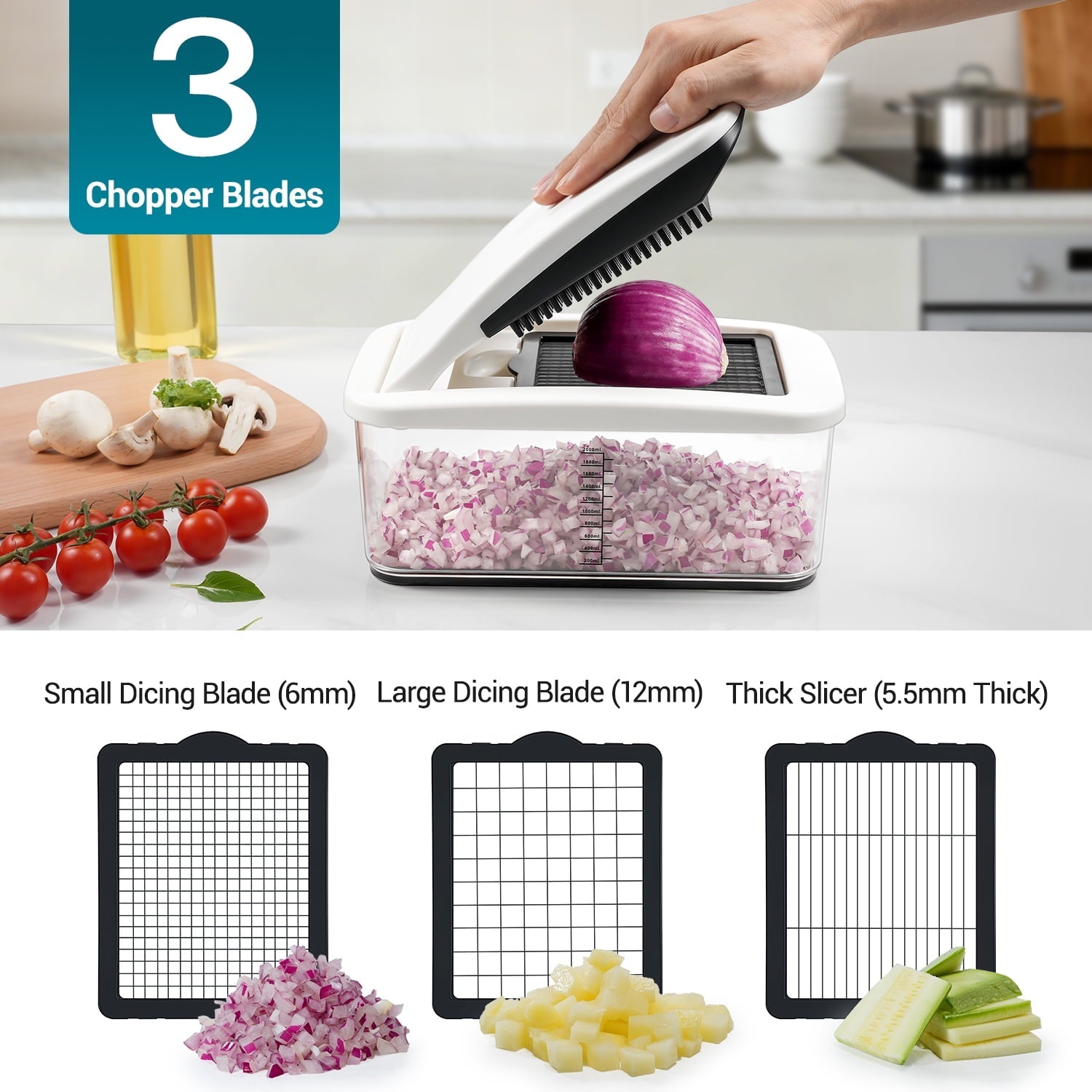Vegetable Chopper Dicer, Heavy-Duty Veggie Food Onion Chopper with 6 Blades & Container, Multifunctional Veget...