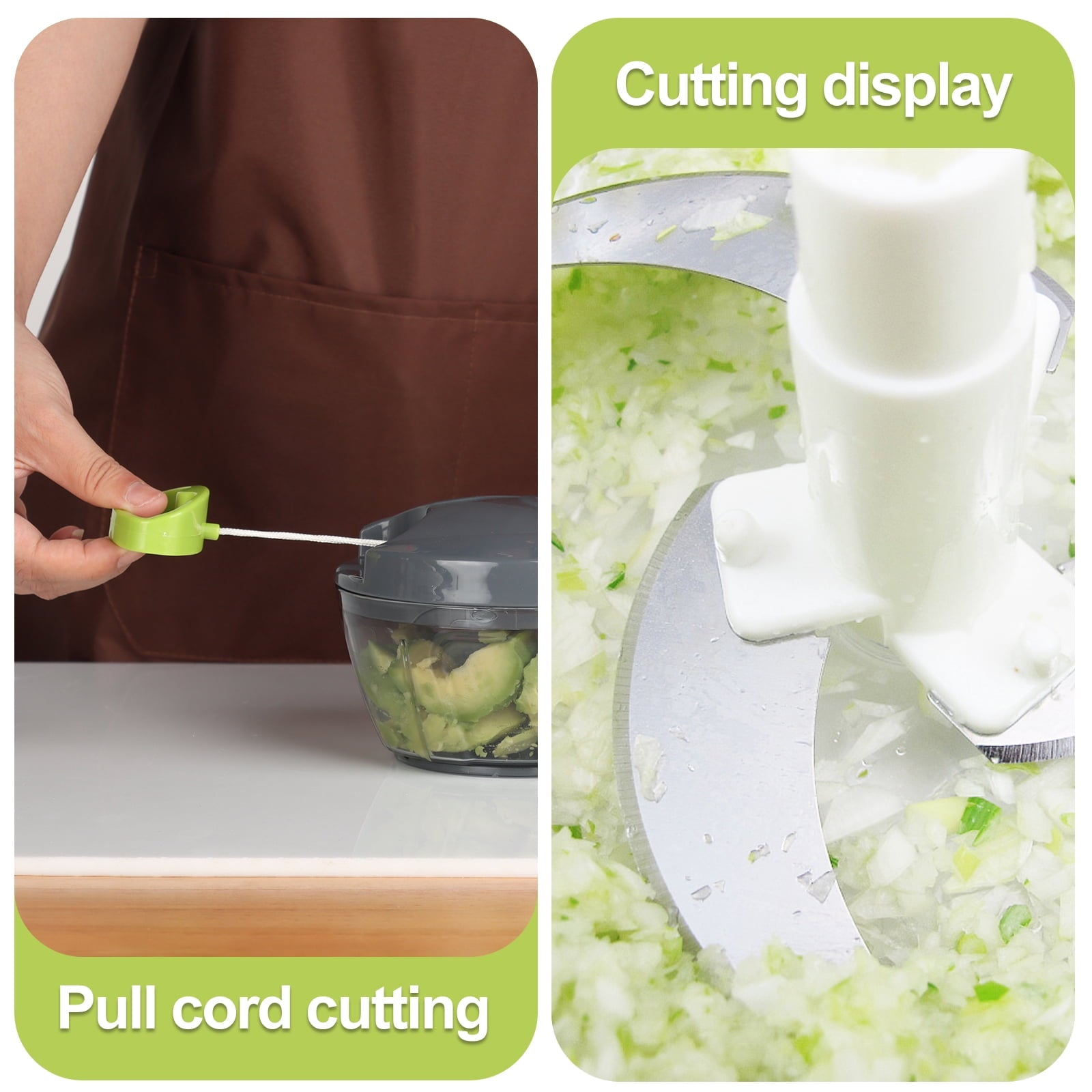 Vegetable Chopper Manual Food Processor with Pull Cord, 500 ml Hand-Powered Kitchen Cutter for Garlic, Onion, Veggies...