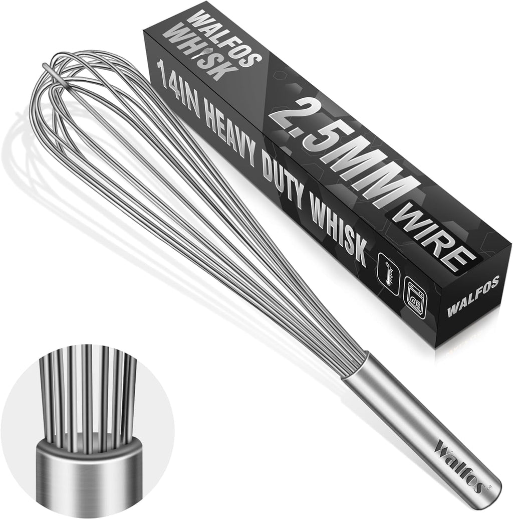 Whisk,14in Large Whisks, Heavy Duty Stainless Steel Wire Whisk for Blending, Whisking, Beating Suitable for st...