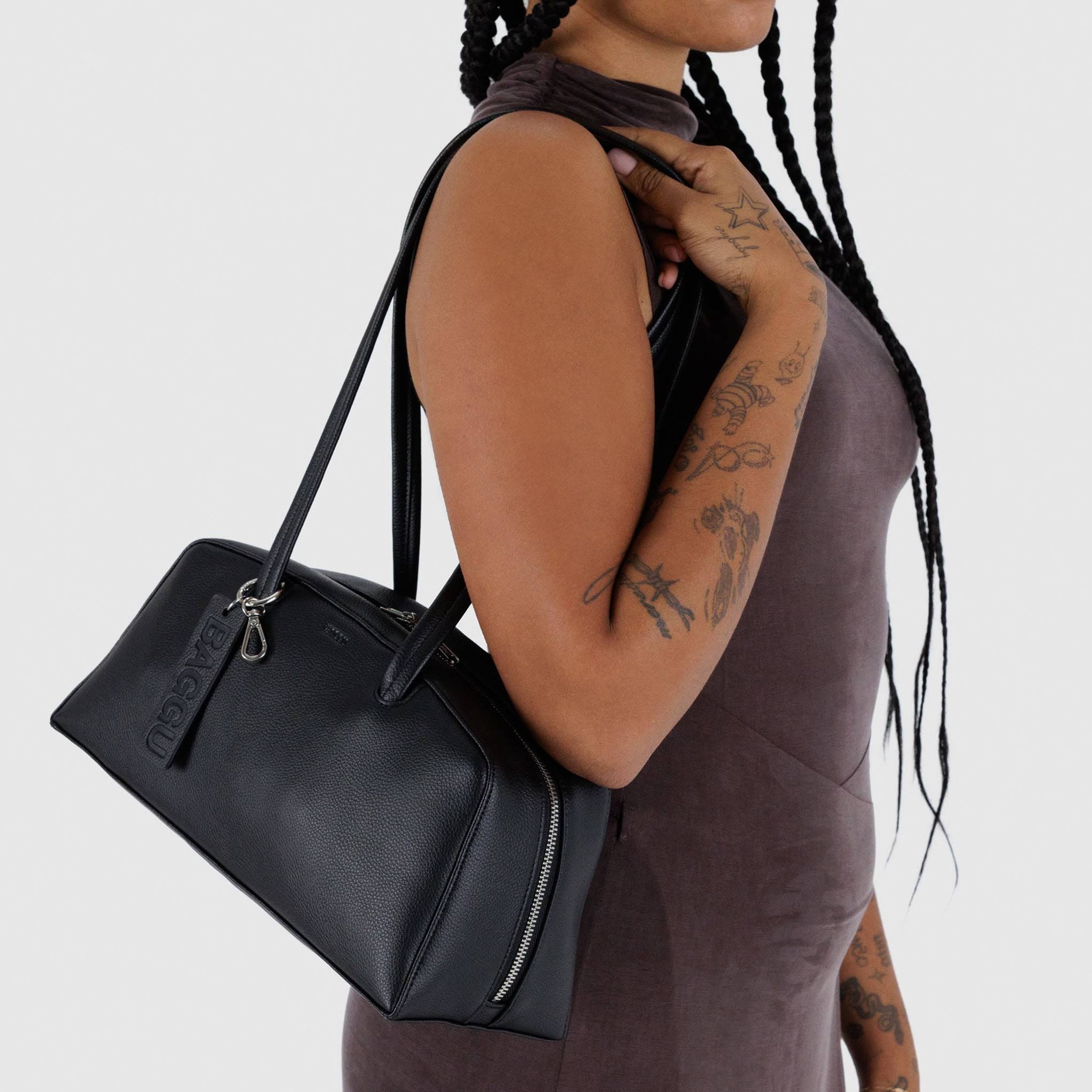 Baggu Recycled Leather Bowler Bag - Black