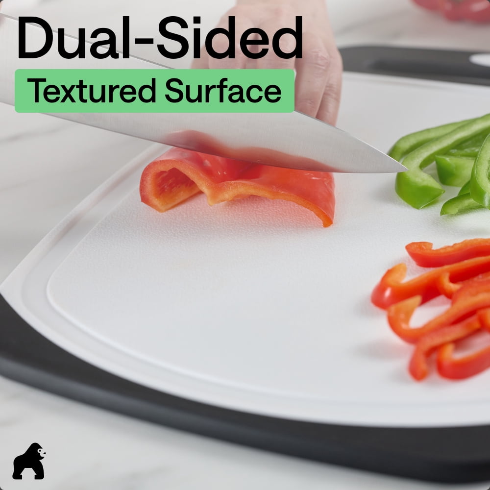 100% BPA Free Reversible Kitchen Cutting Board Set of 3, Juice Grooves, Dishwasher Safe, Black