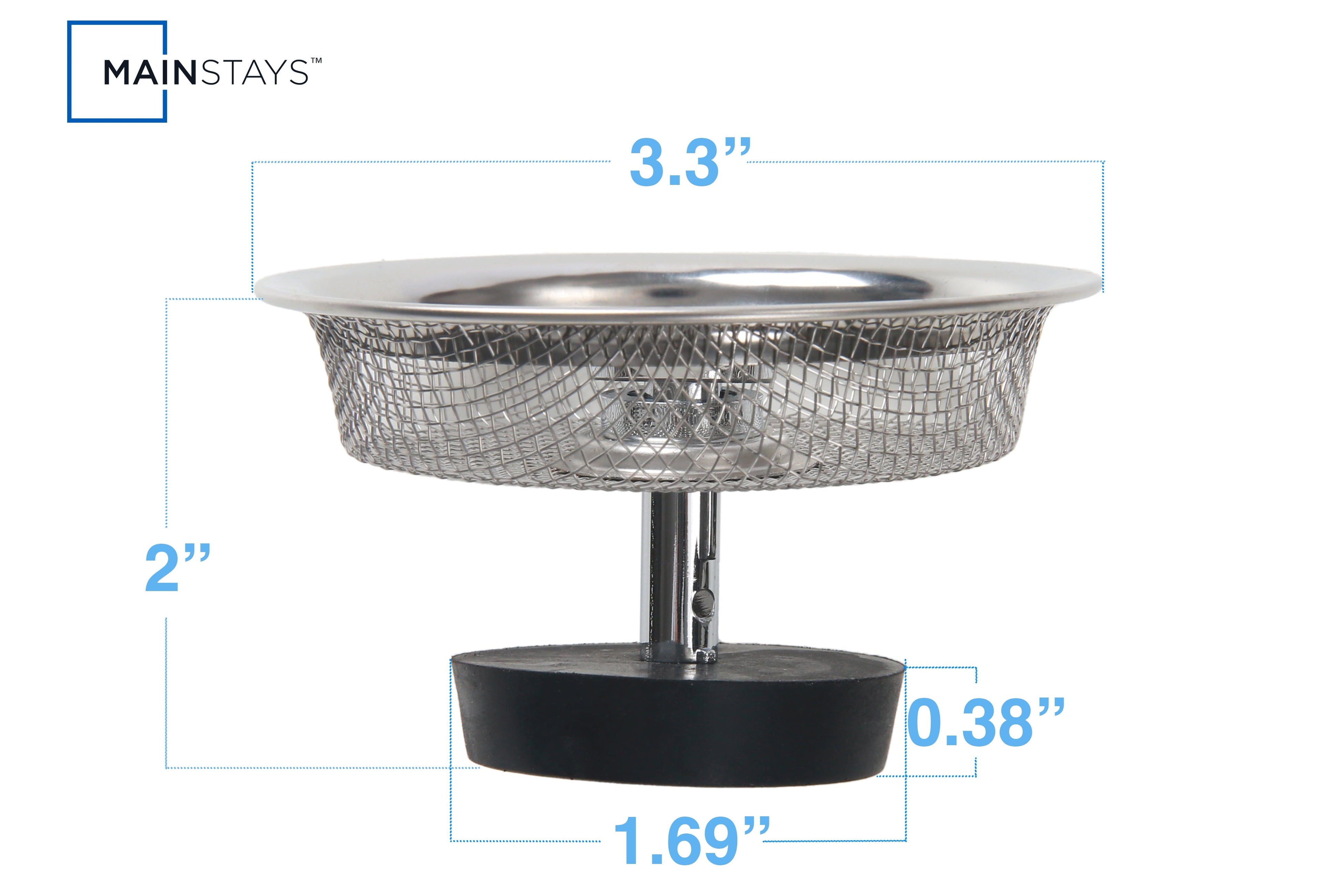Stainless Steel Mesh Sink Strainer with Rubber Stopper Silver