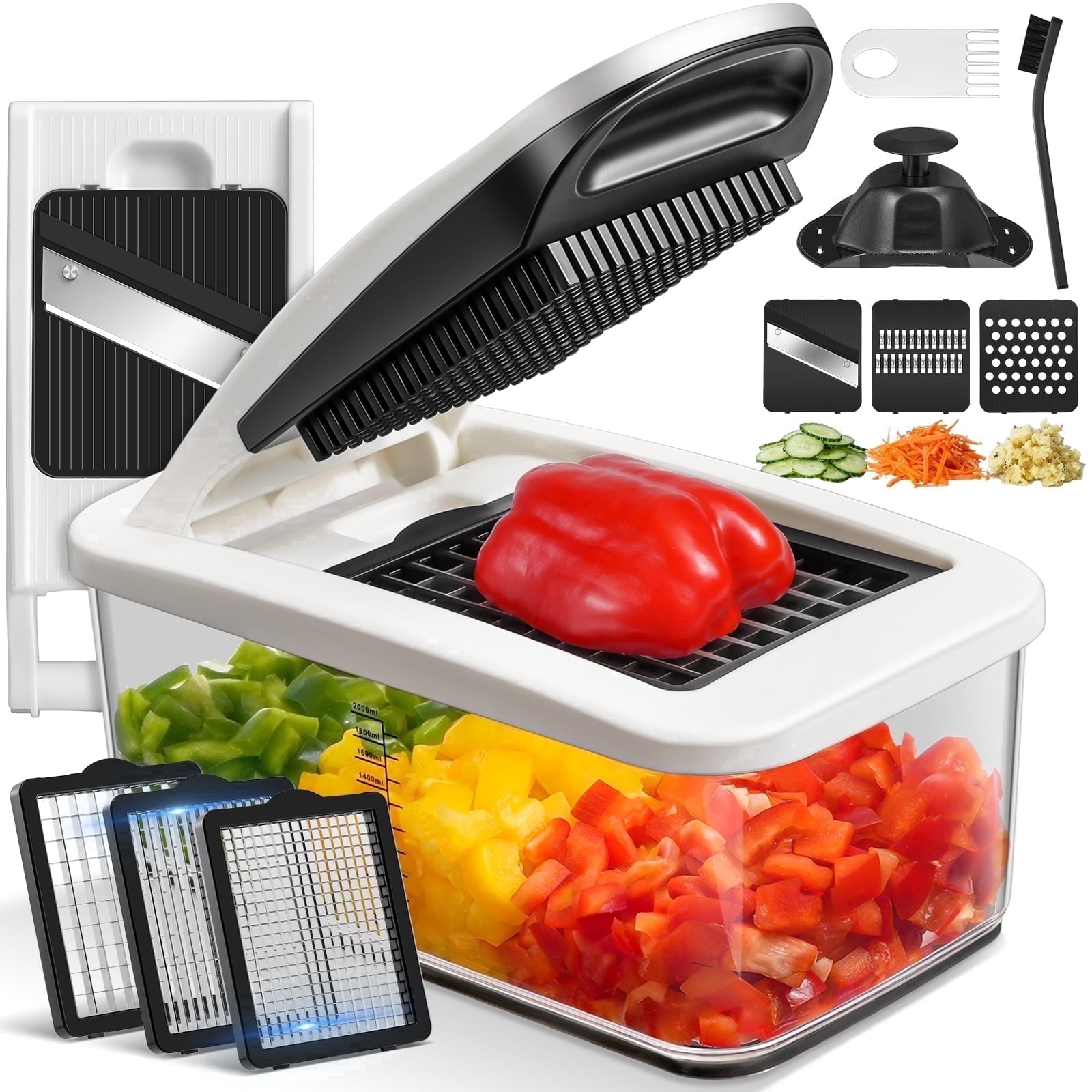 Vegetable Chopper Dicer, Heavy-Duty Veggie Food Onion Chopper with 6 Blades & Container, Multifunctional Veget...