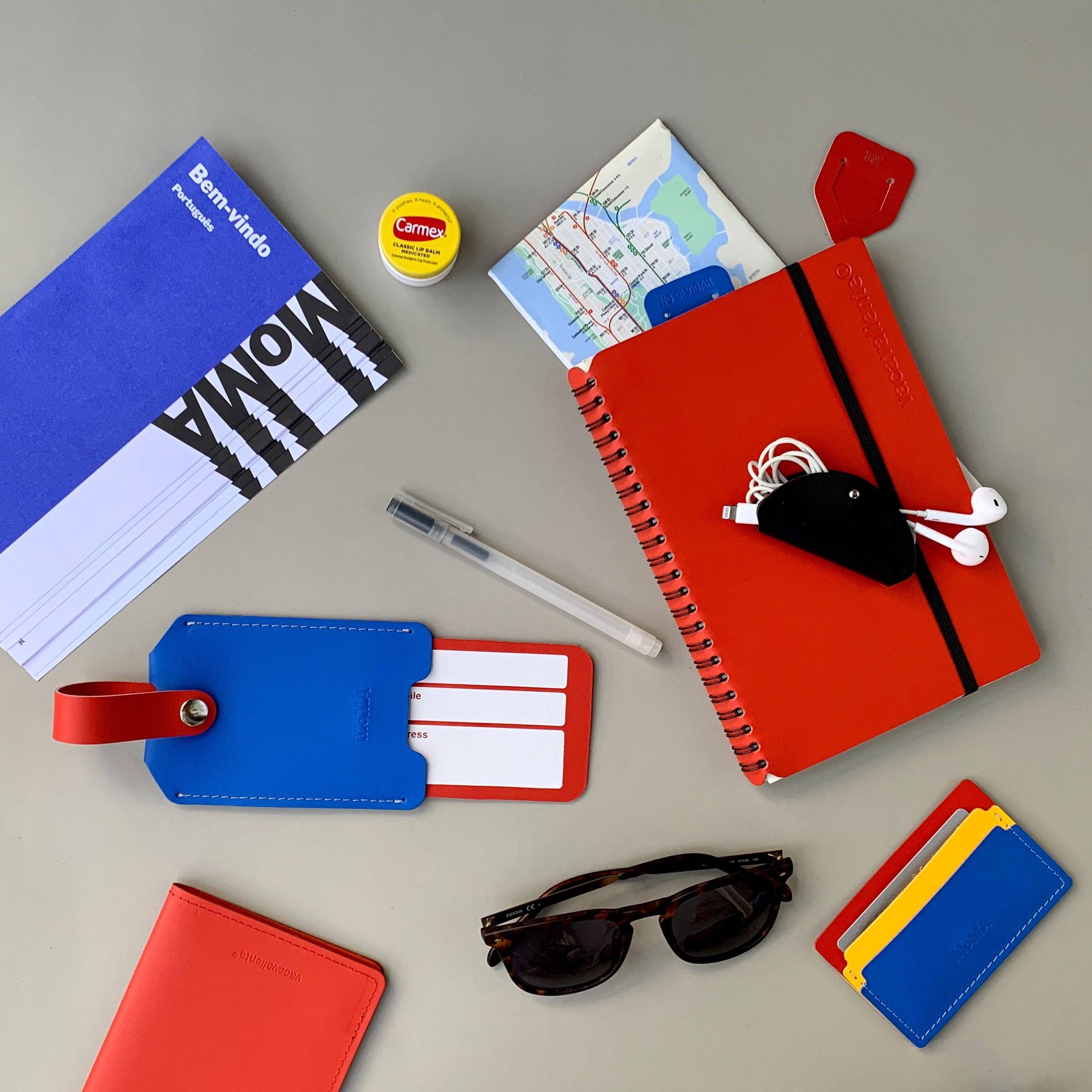 Primary Recycled Leather Wallet - Blue/ Red