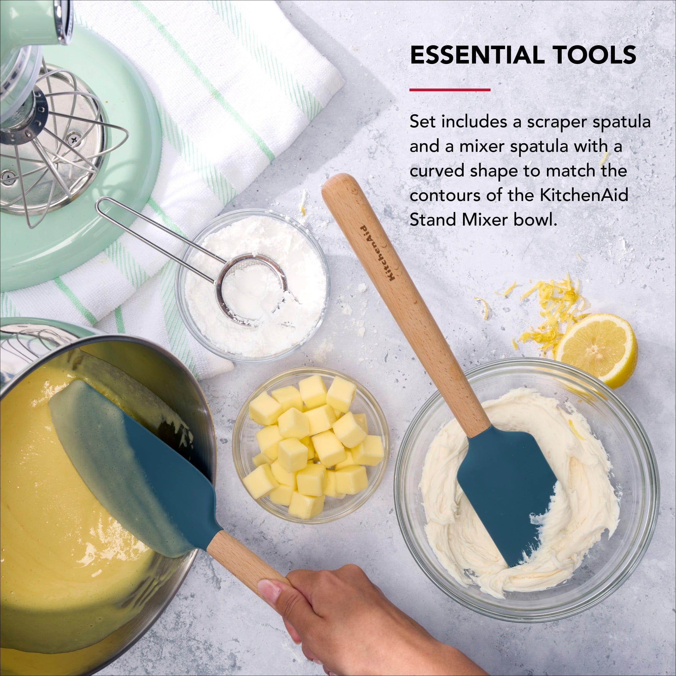2-Piece Silicone Mixing Spatula and Scraper Set for Cooking, Agave