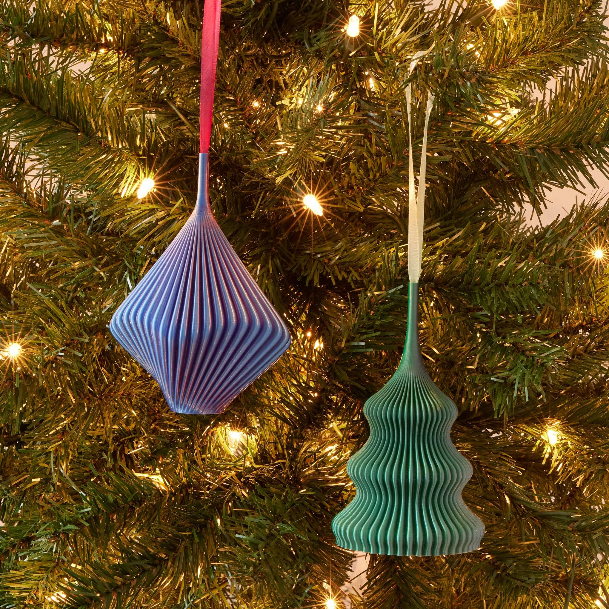 3D-Printed Holiday Ornaments - Set of 2 - Sage/Passion Fruit