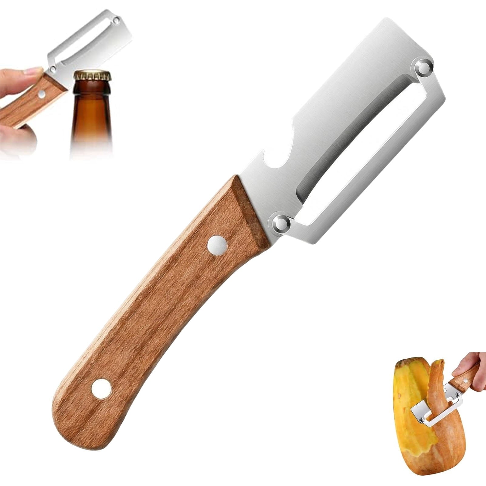 Vegetable Peeler with Wooden Handle and Bottle Opener, Kitchen Tool for Fruit Apple Potato Pumpkin Pa...