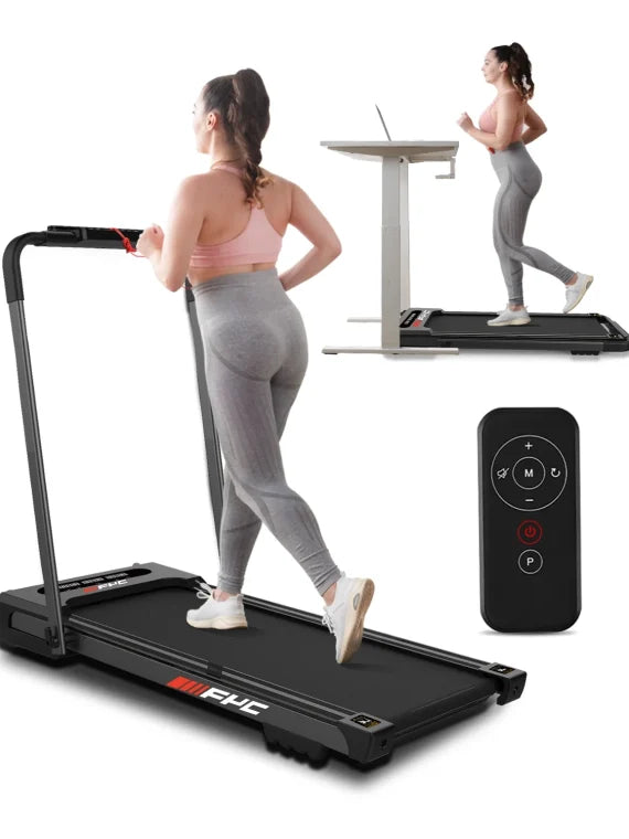 FYC 3.5HP Under Desk Treadmill 300LBS Weight Capacity 2-in-1 Foldable Design Remote Control & LED Display Compact Electric Walking and Running Machine for Walking Running Jogging (Black)