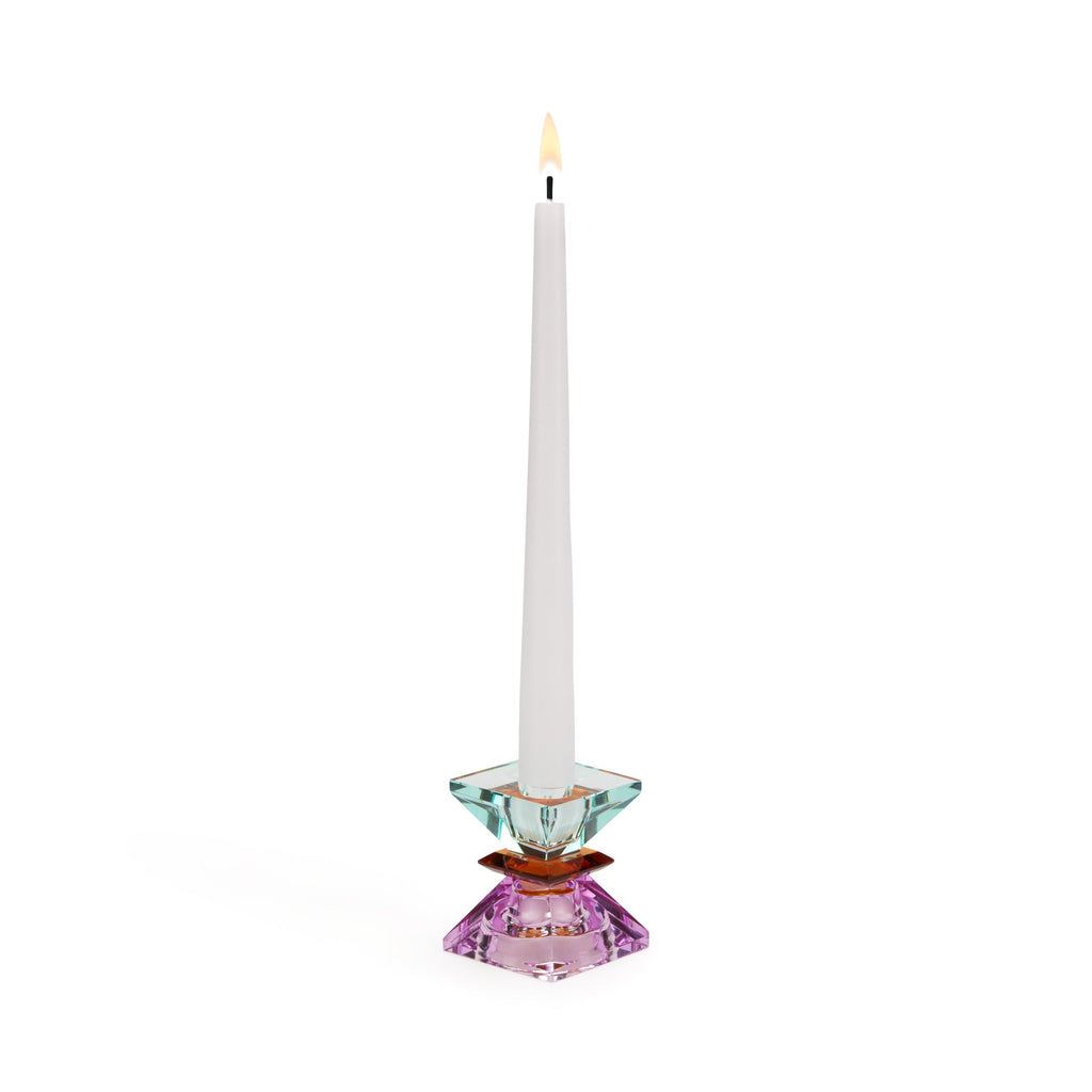 Faceted Crystal Candle Holder - Violet/ Amber/ Light Mint