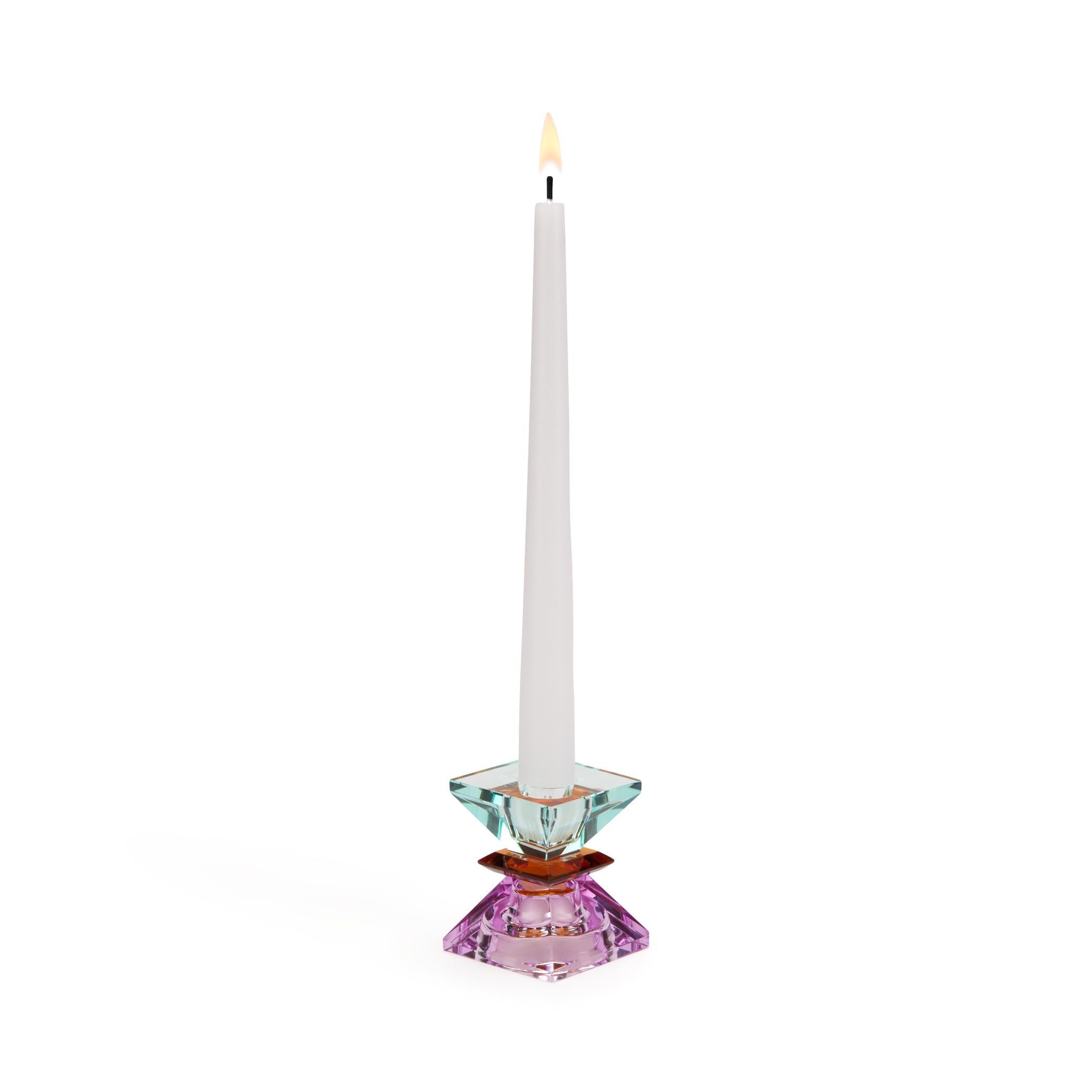 Faceted Crystal Candle Holder - Violet/ Amber/ Light Mint