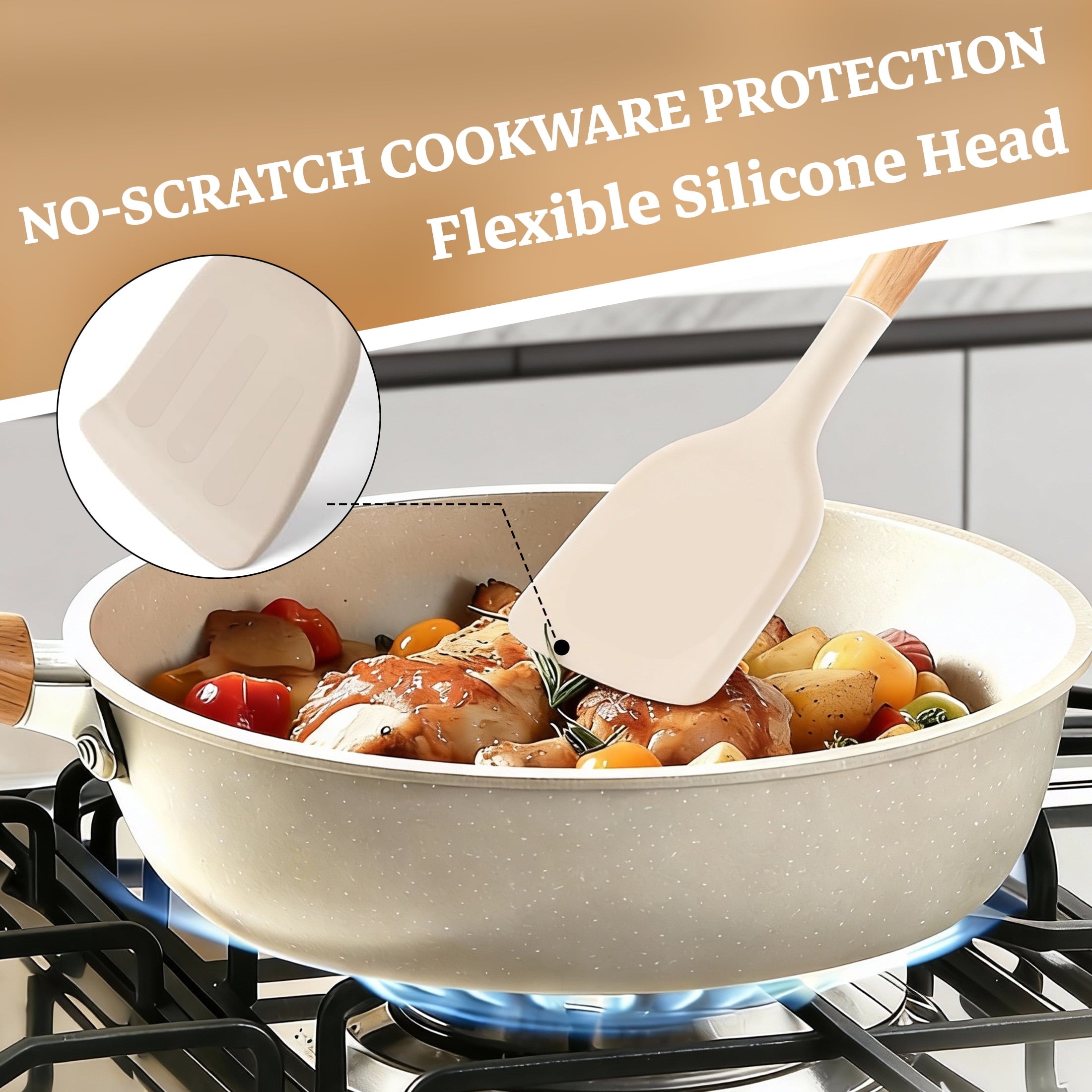 14-Piece Silicone Cooking Utensils Set, Non-Stick Kitchen Utensil Set for Baking, Flipping, Mixing, White