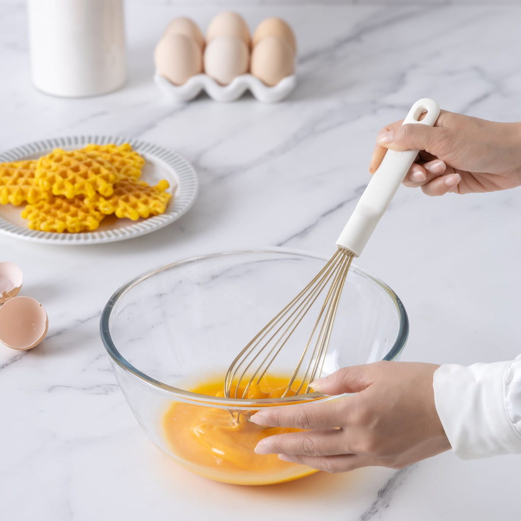 Wire Hand Whisk for Cooking Durable, Rust-Resistant & Dishwasher Safe, Cream & Gold
