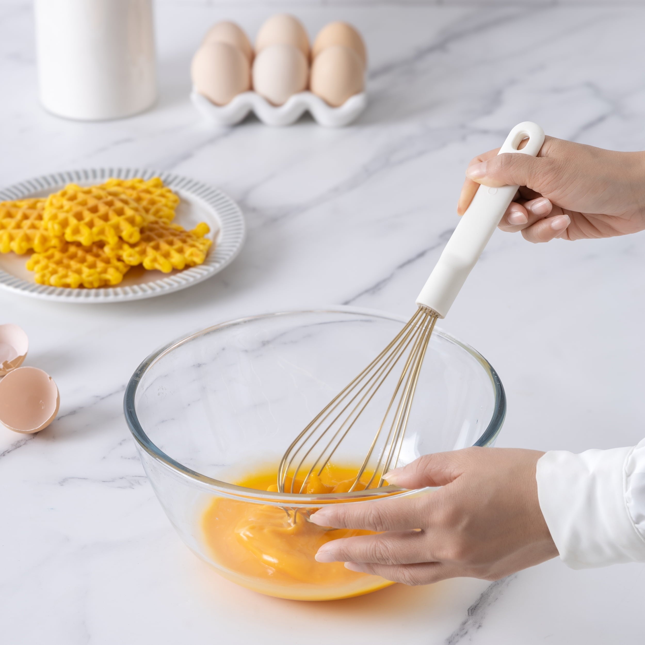 Wire Hand Whisk for Cooking Durable, Rust-Resistant & Dishwasher Safe, Cream & Gold