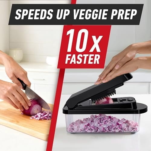 10-in-1, 8 Blade Vegetable Chopper, Mandoline Slicer, Onion Mincer, Cutter, Dicer, Veggie Chopper with Con...