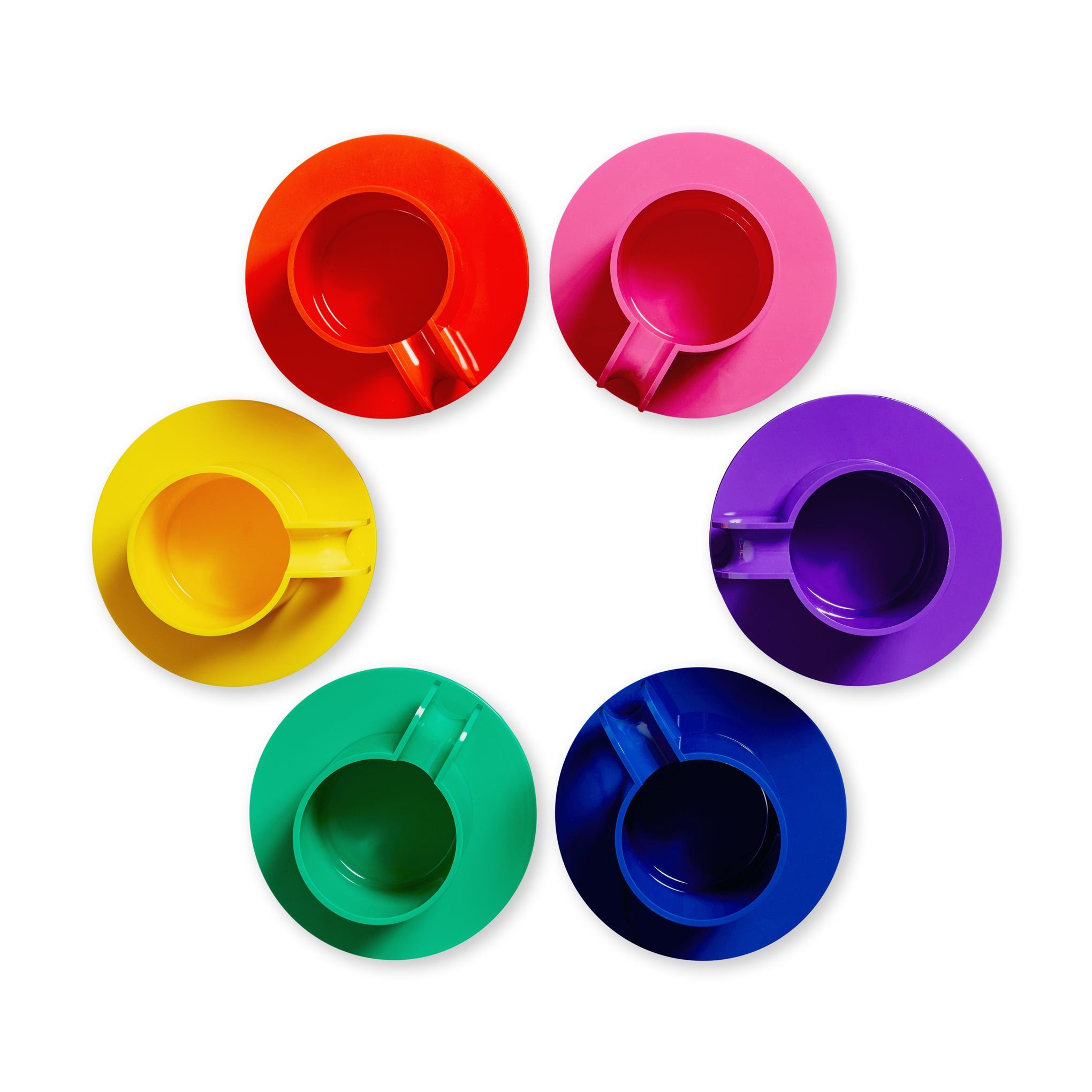 Vignelli Hellerware Max Stacking Cups &amp; Saucers - Set of 6 - Rainbow