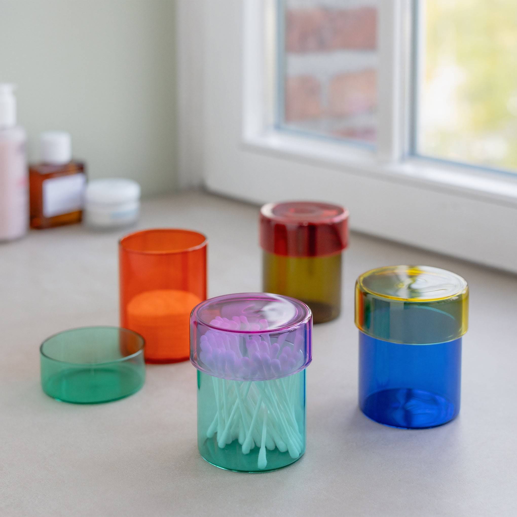 Multicolor Glass Jars - Set of 4