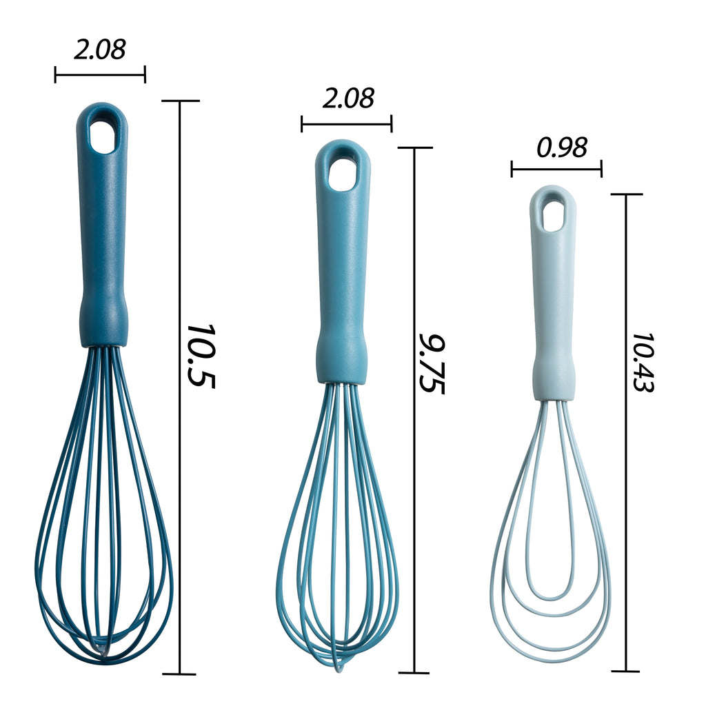 3-Piece Silicone Whisk Set, 10.5"/10.4"/9.6" L, Blue Color