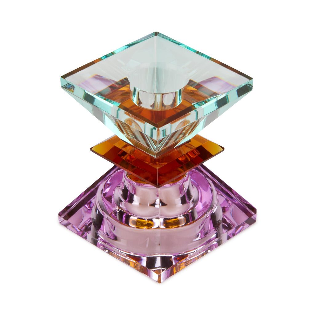 Faceted Crystal Candle Holder - Violet/ Amber/ Light Mint