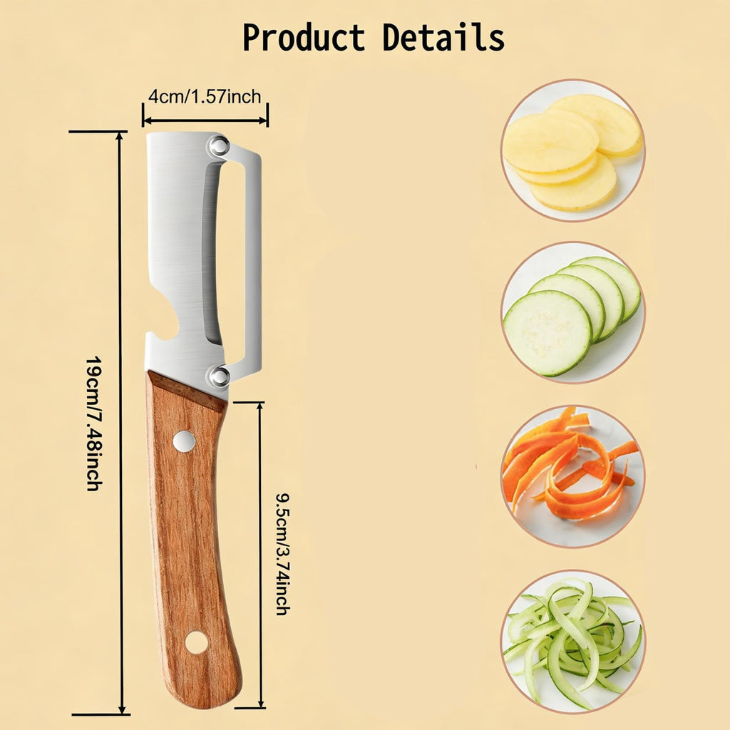 Wooden Kitchen Tool, Smooth Glide Vegetable Peeler with Stainless Steel Blade and Built-In Bottle Opener fo...