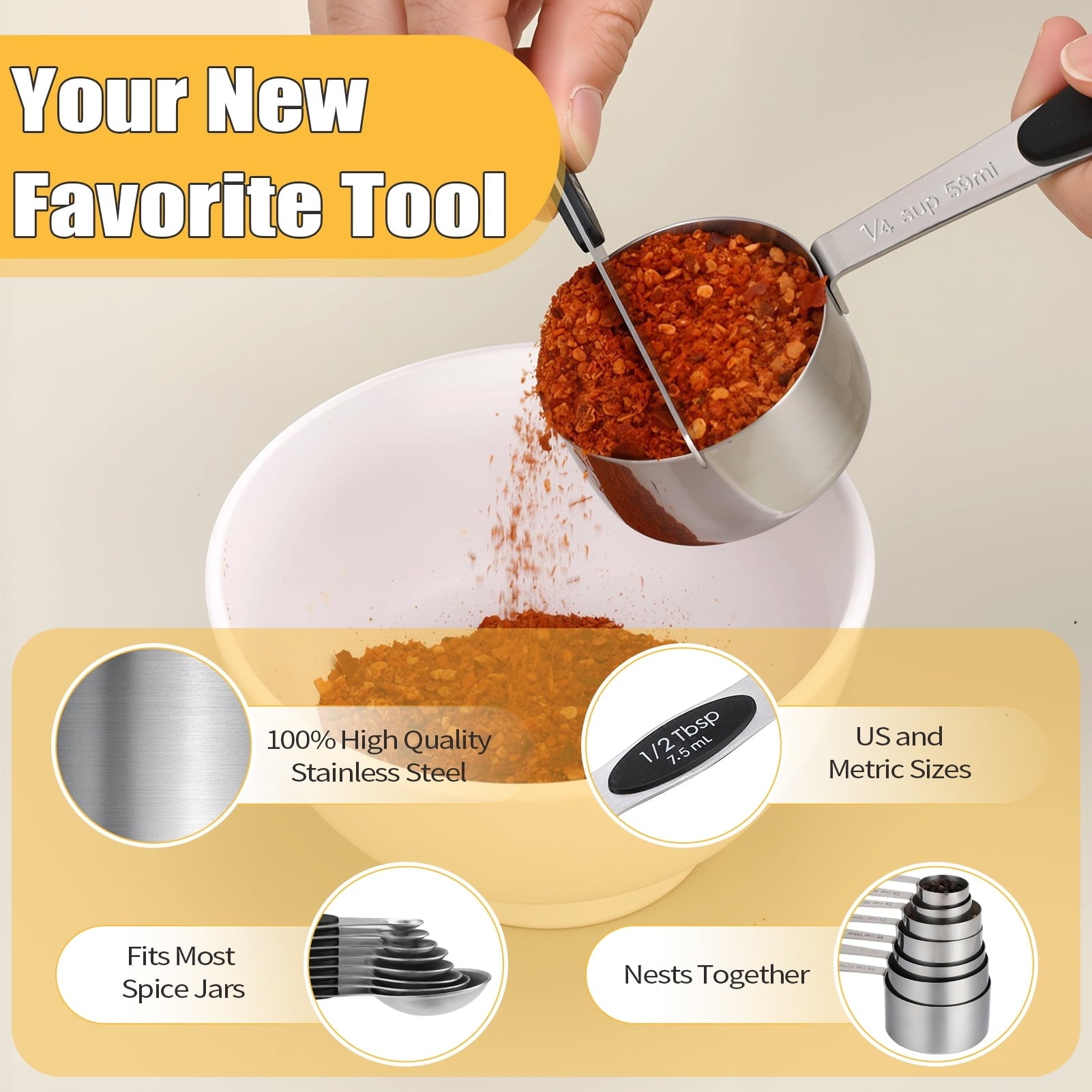 17 Pieces Measuring Cups and Magnetic Measuring Spoons Set Stainless Steel, 8 Measure Cups with Silicone Handle...