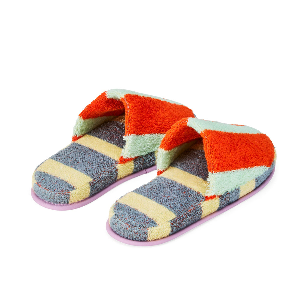 Dusen Dusen Striped Terry Slippers - Orange/ Slate Gray