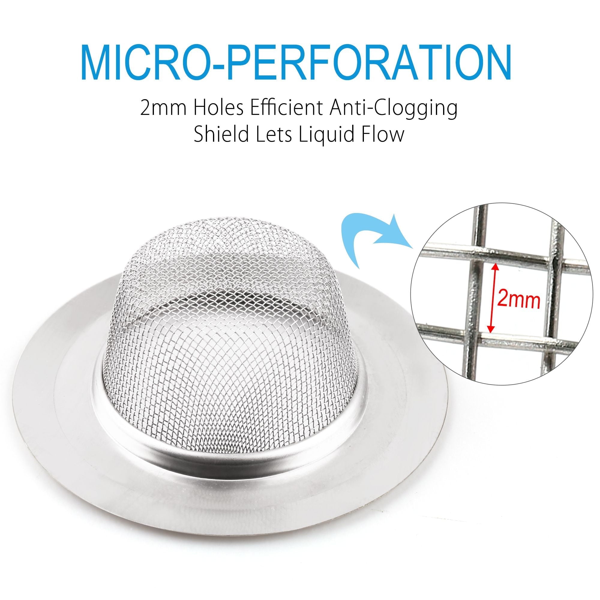 2 Kitchen Sink Strainer, 4.5 in Stainless Steel Mesh Drain Strainer, Silver