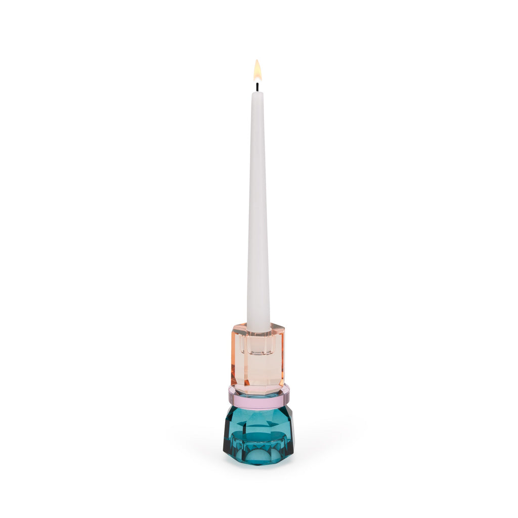 Faceted Crystal Candle Holder - Petrol/ Pink/ Peach