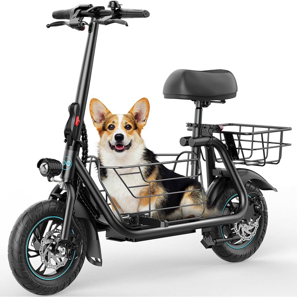 Gyroor Electric Scooter with Basket &amp; Seat, 550W, 20 Mile Range