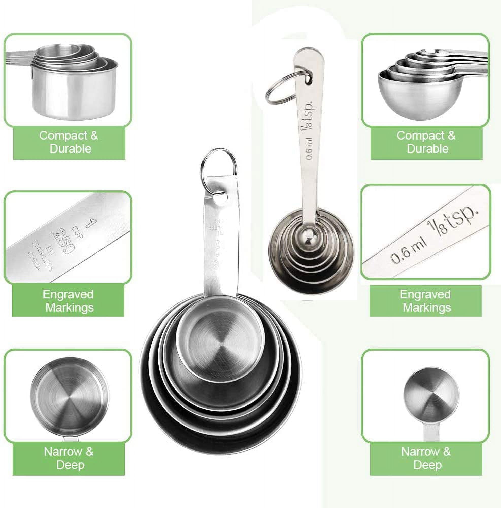 13-Piece Stainless Steel Measuring Cups and Spoons Set, 5 Stainless Steel Measuring Cups,6 Stainless Steel Mea...