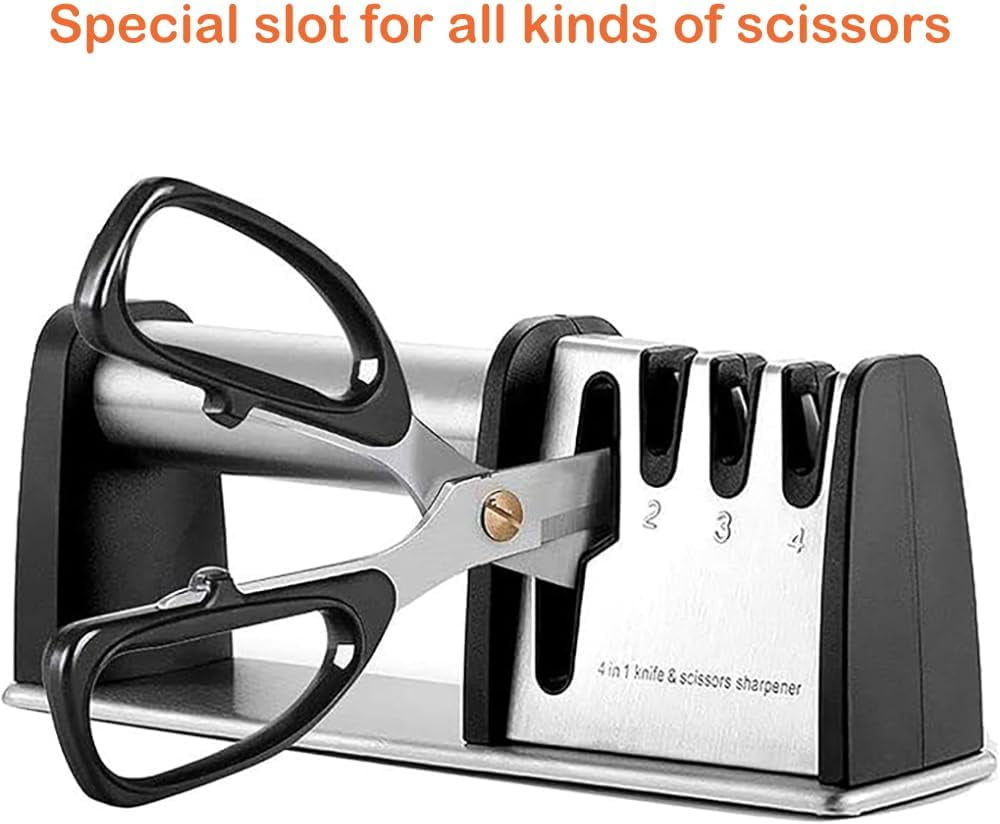 4-in-1 Professional Knife and Scissors Sharpener, Manual Kitchen Sharpening Tool, 8.5 Inch Length