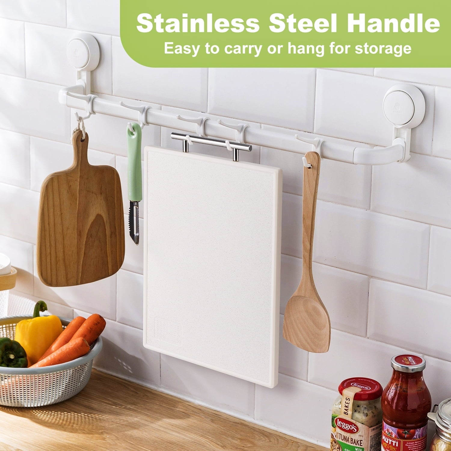 Stainless Steel Cutting Board: 16x10 inch Double-Sided, PP Chopping Boards with Stainless Steel Handles