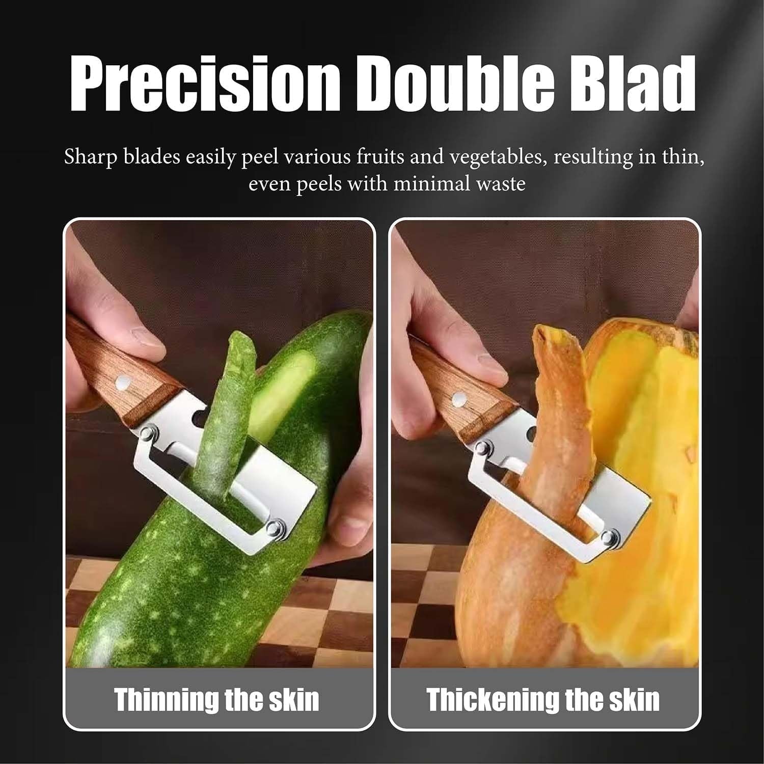 Vegetable Peeler for Kitchen | Non-Slip Wooden Handle & Bottle Opener with Stainless Steel Blade for...